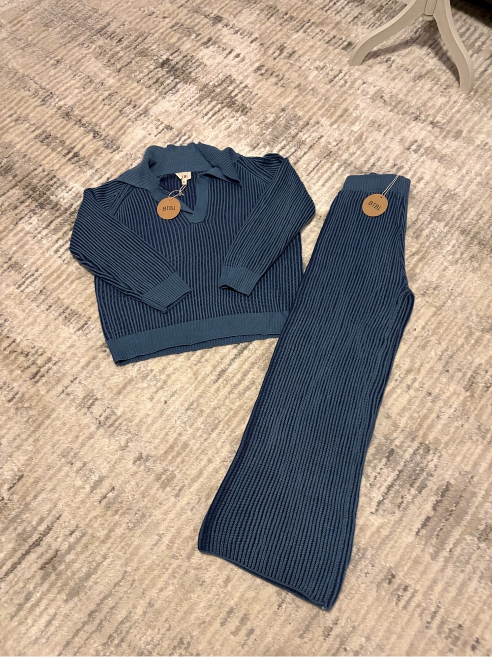 BiBi Ribbed Knit Two-Piece Set in Teal Blue